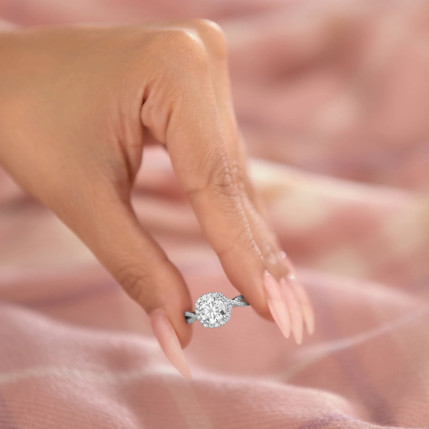 Eliana 3.37 ct Lab Grown Round Cut Halo Pave Diamond Engagement Ring