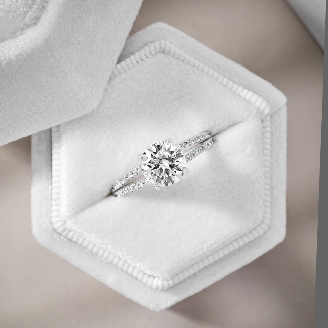 Gabriella 1.22 ct Lab Grown Round Cut Pave 4 Prong Diamond Engagement Ring