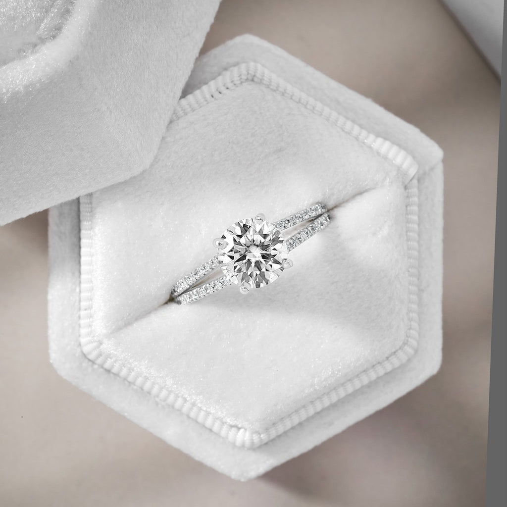 Gabriella 3.22 ct Lab Grown Round Cut Pave 4 Prong Diamond Engagement Ring