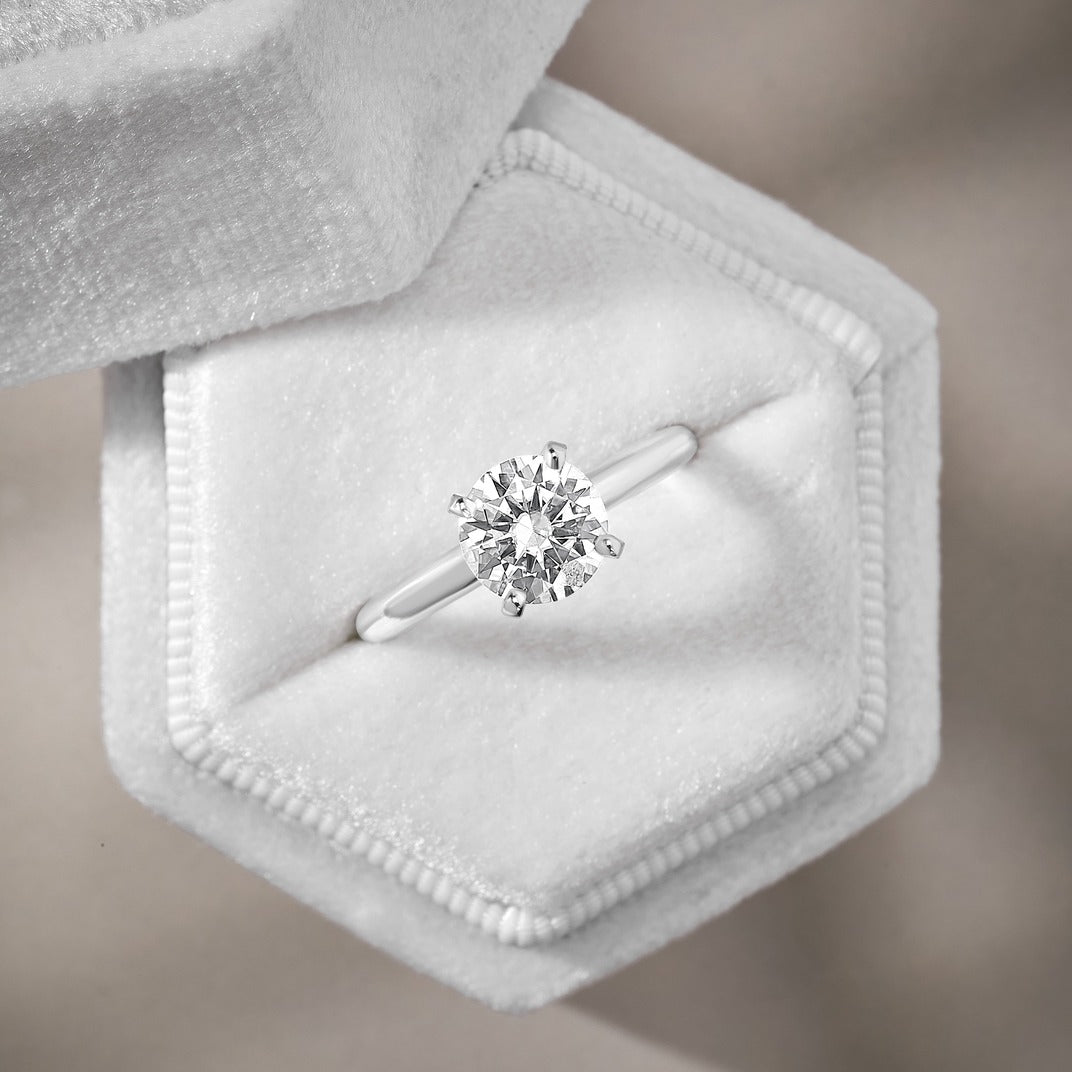 Violet 2 ct Lab Grown Round Cut Classic 4 Prong Diamond Engagement Ring