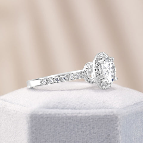 Lila 1.42 ct Lab Grown Round Cut Pave Halo Diamond Engagement Ring
