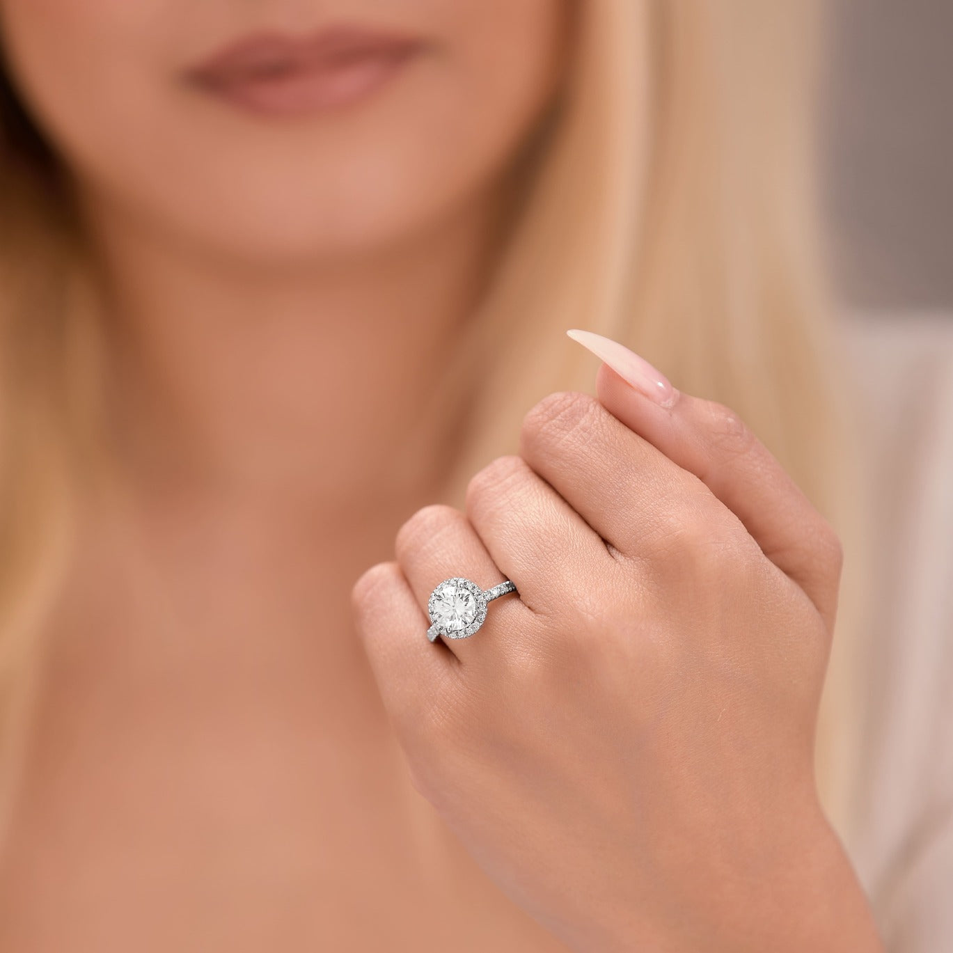 Lila 1.92 ct Lab Grown Round Cut Pave Halo Diamond Engagement Ring