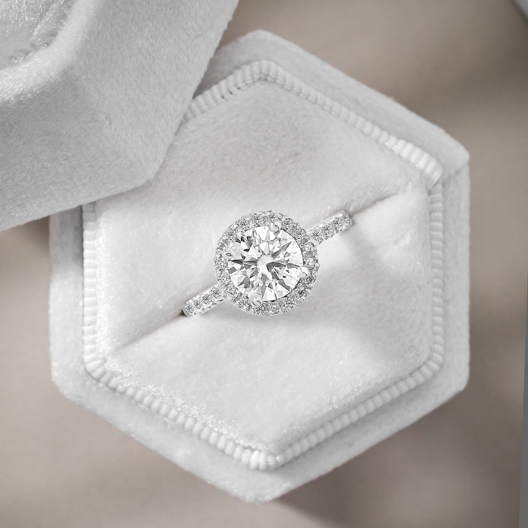 Lila 1.92 ct Lab Grown Round Cut Pave Halo Diamond Engagement Ring