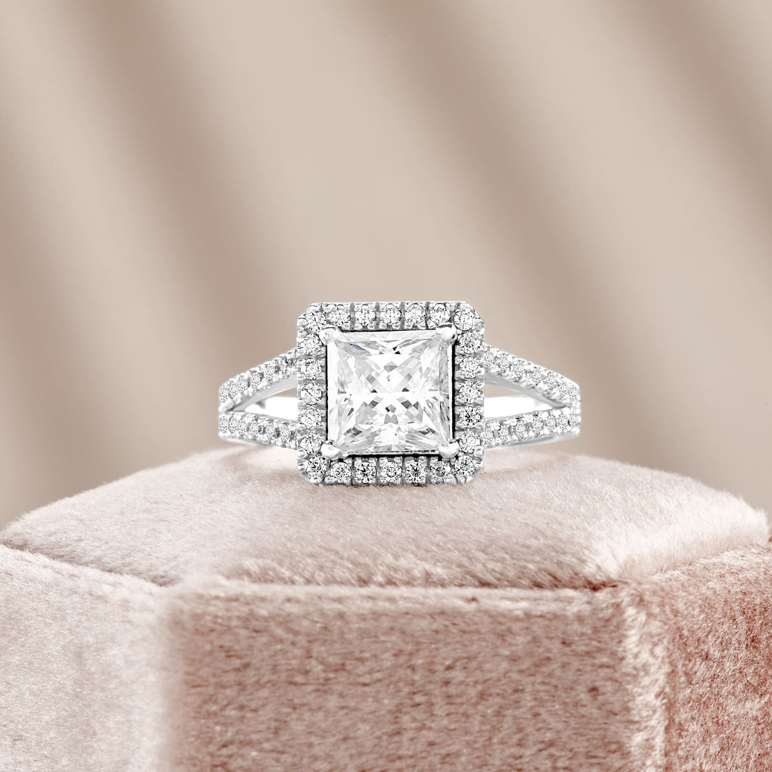 Madeline 1.89 ct Lab Grown Princess Cut Halo Split Shank Diamond Engagement Ring