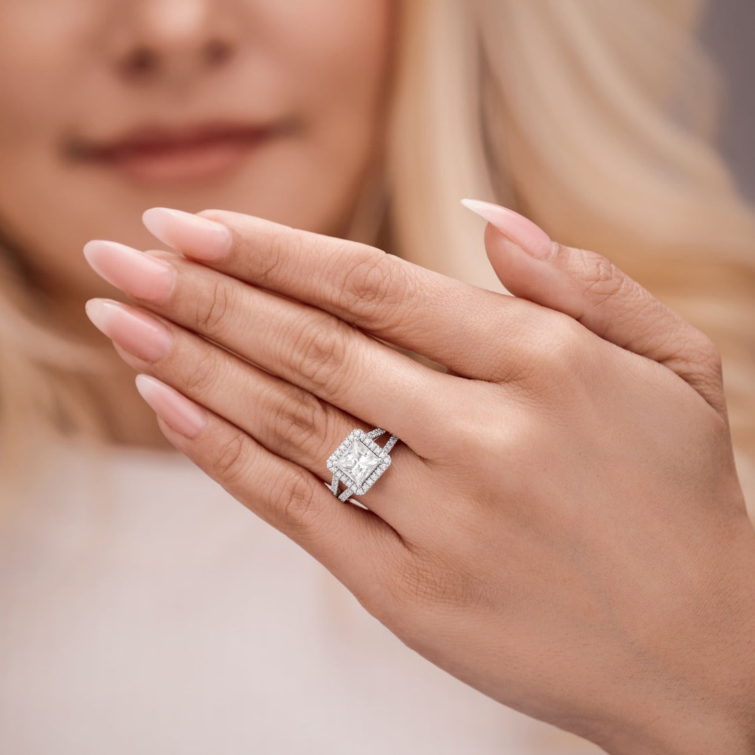 Madeline 1.39 ct Lab Grown Princess Cut Halo Split Shank Diamond Engagement Ring