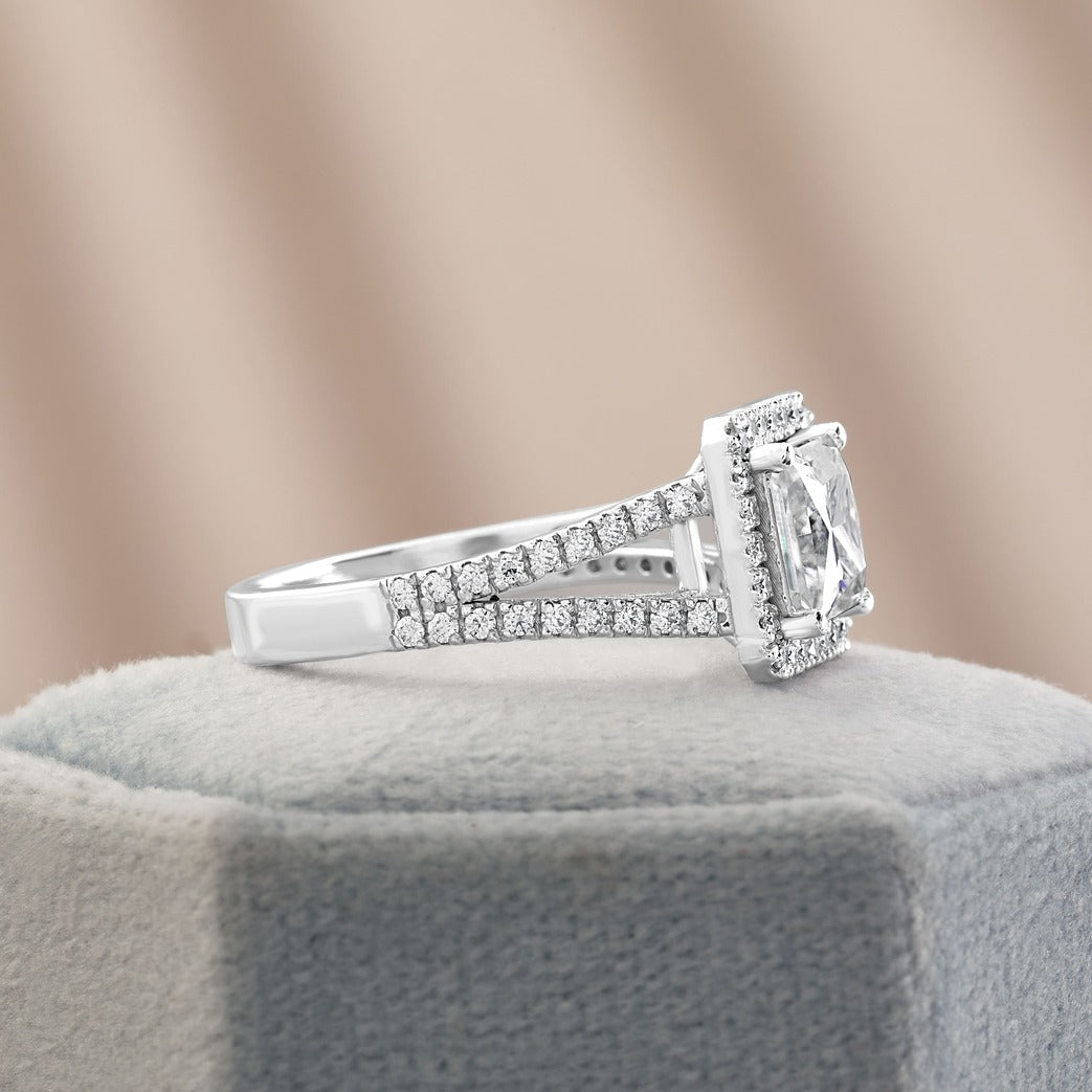 Madeline 1.89 ct Lab Grown Princess Cut Halo Split Shank Diamond Engagement Ring