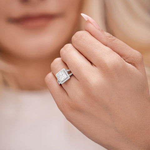 Madeline 2.39 ct Lab Grown Princess Cut Halo Split Shank Diamond Engagement Ring