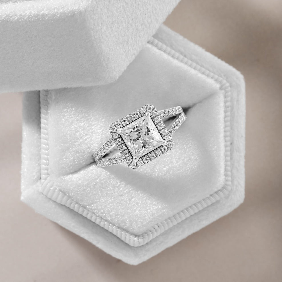 Madeline 3.39 ct Lab Grown Princess Cut Halo Split Shank Diamond Engagement Ring