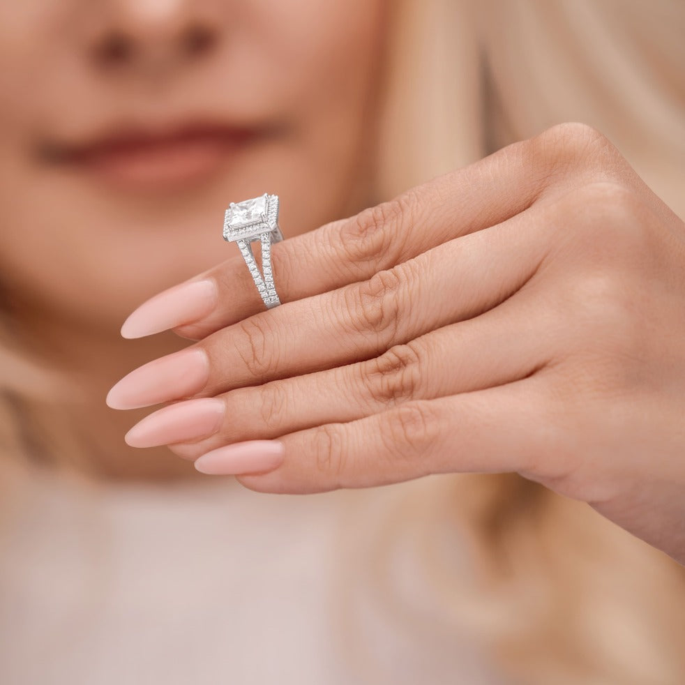Madeline 1.89 ct Lab Grown Princess Cut Halo Split Shank Diamond Engagement Ring