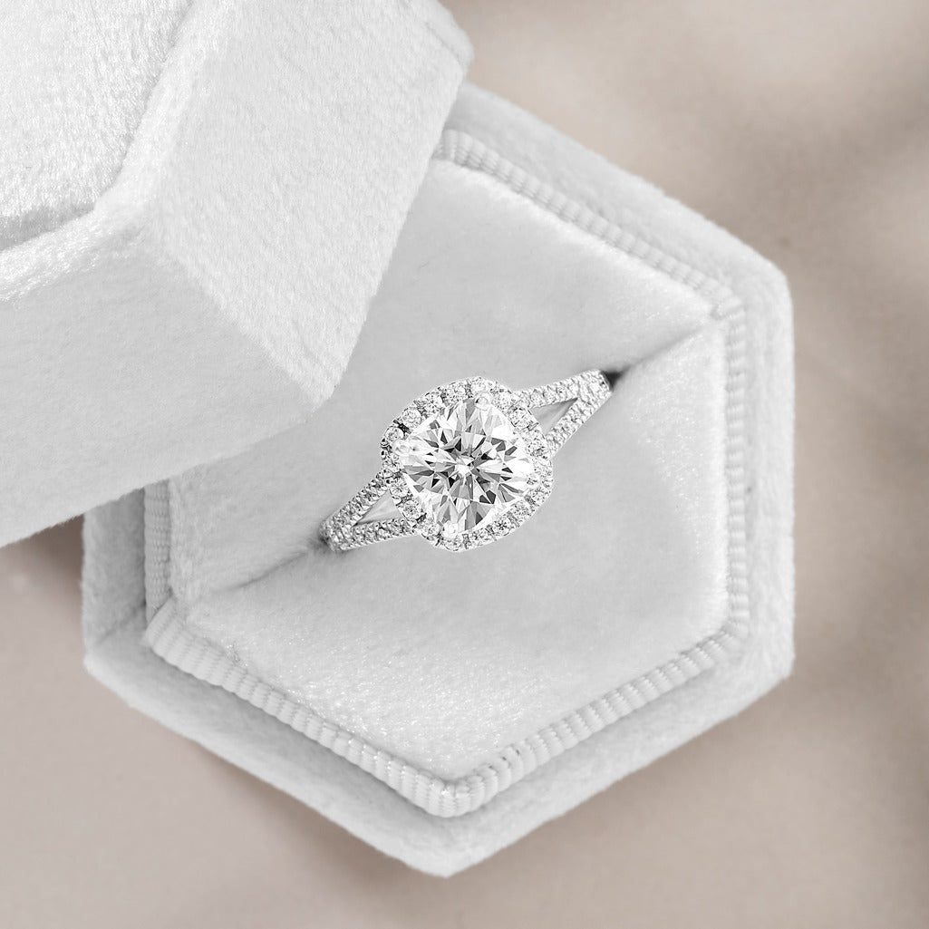 Eleanor 2.89 ct Lab Grown Cushion Cut Halo Split Shank Diamond Engagement Ring