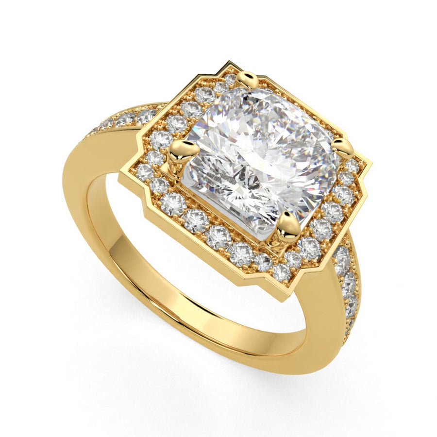 Amalia 4.5 Carat Cushion Cut Halo Pave Engagement Ring