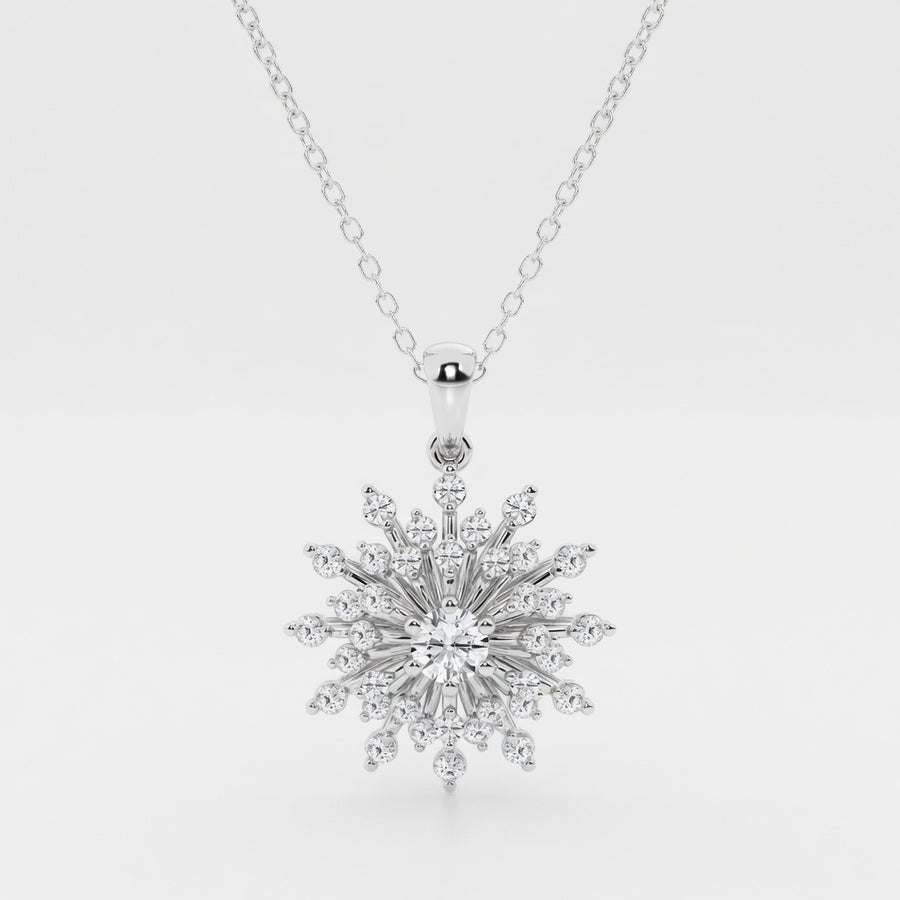 14K White Gold Sunburst Lab-Grown Diamond Pendant (1.20 CTW – D–F / VS1–VS2)