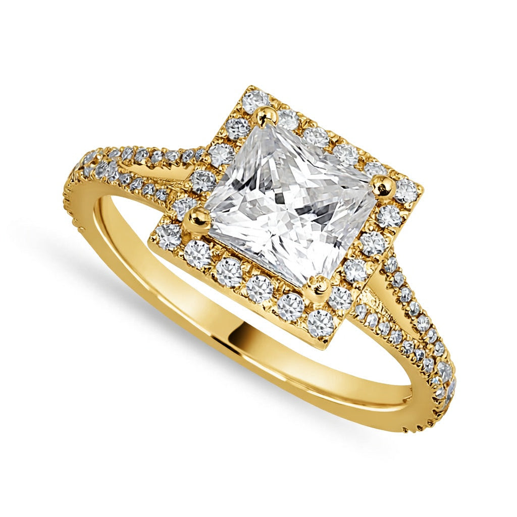 Livia 1.45 ct Lab Grown Princess Cut Split Shank Halo Diamond Engagement Ring