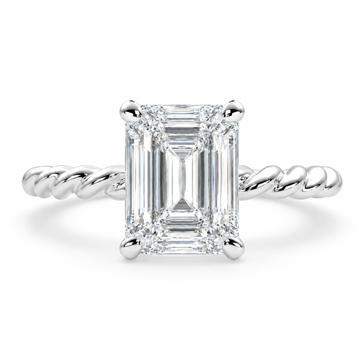 Renata 4 Carat Emerald Cut Solitaire Rope Engagement Ring