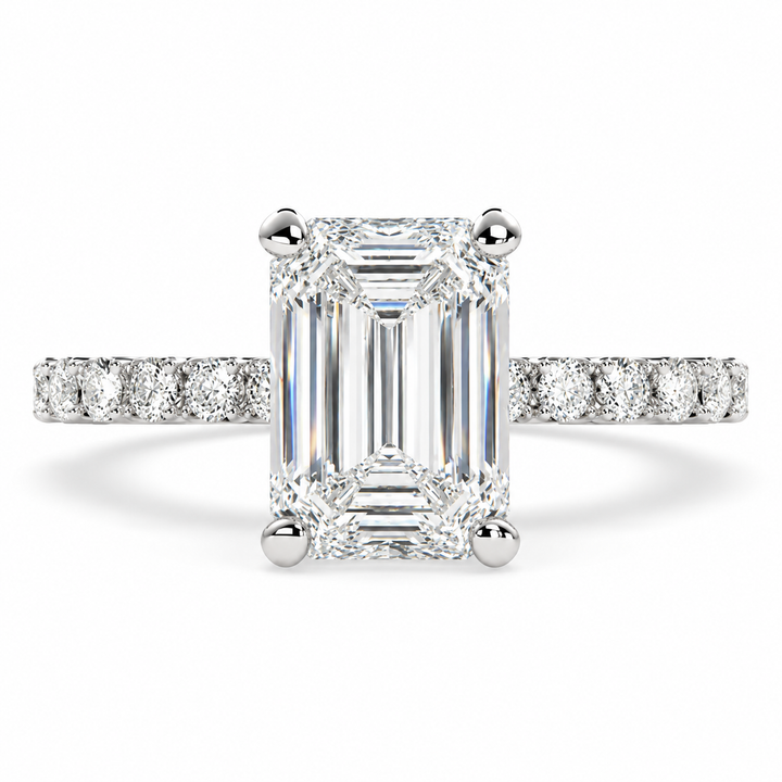 Lavinia 4.35 Carat Emerald Cut Side Stone 4 Prong Engagement Ring