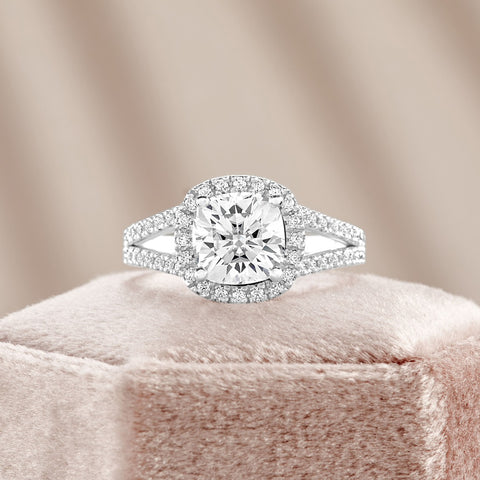 Sarah 3.41 ct Lab Grown Cushion Cut Split Shank Pave Diamond Engagement Ring