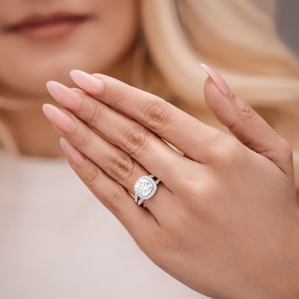 Sarah 1.41 ct Lab Grown Cushion Cut Split Shank Pave Diamond Engagement Ring
