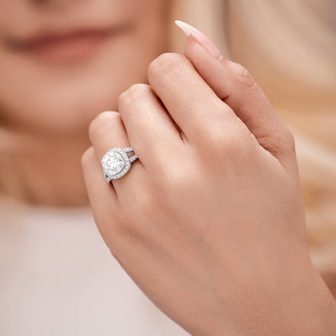 Sarah 3.41 ct Lab Grown Cushion Cut Split Shank Pave Diamond Engagement Ring