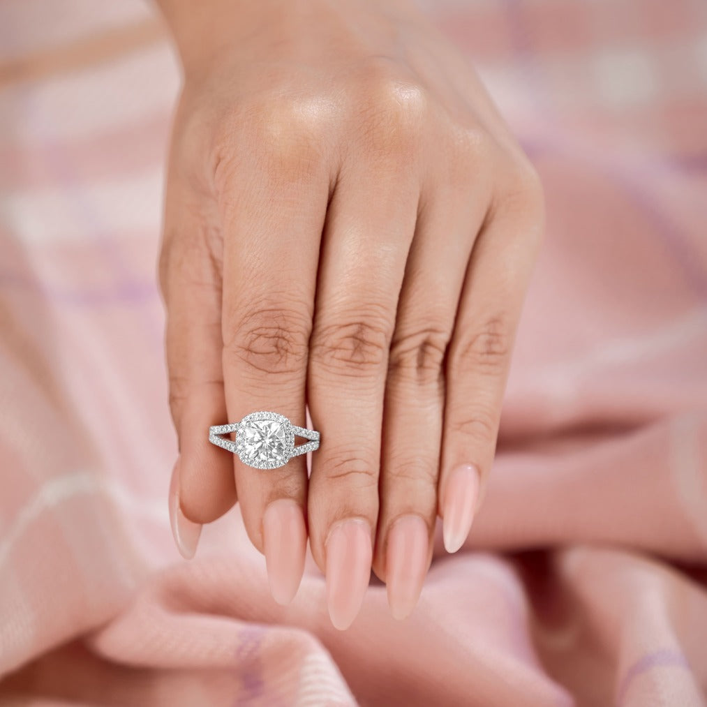 Sarah 1.41 ct Lab Grown Cushion Cut Split Shank Pave Diamond Engagement Ring