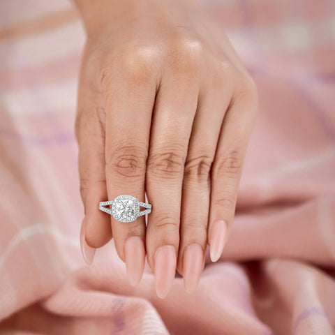 Sarah 2.91 ct Lab Grown Cushion Cut Split Shank Pave Diamond Engagement Ring