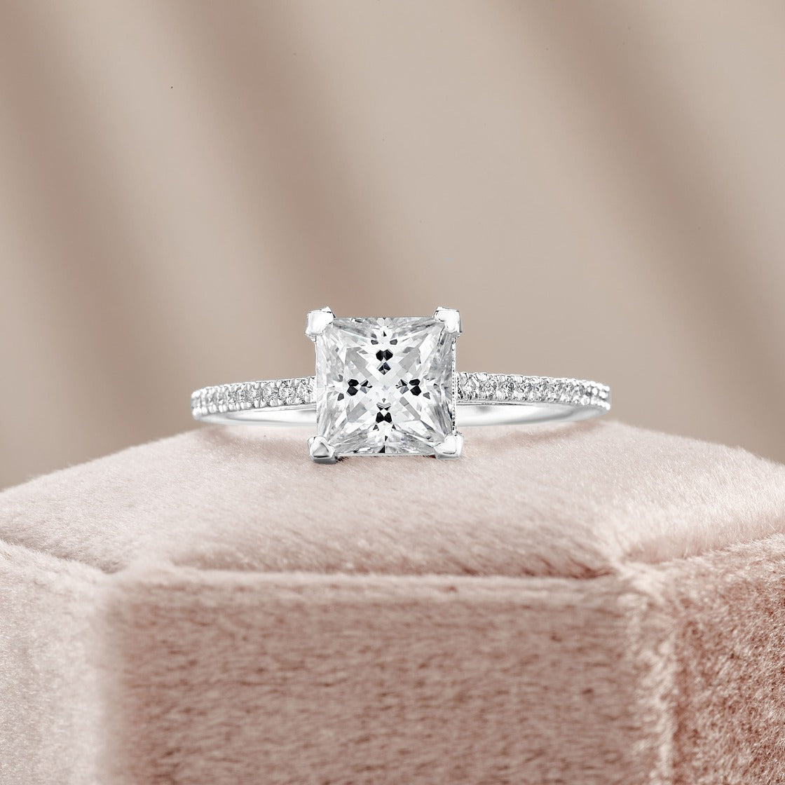 Sophie 2.39 ct Lab Grown Princess Cut Classic Pave Diamond Engagement Ring