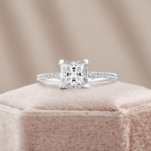 Sophie 1.39 ct Lab Grown Princess Cut Classic Pave Diamond Engagement Ring