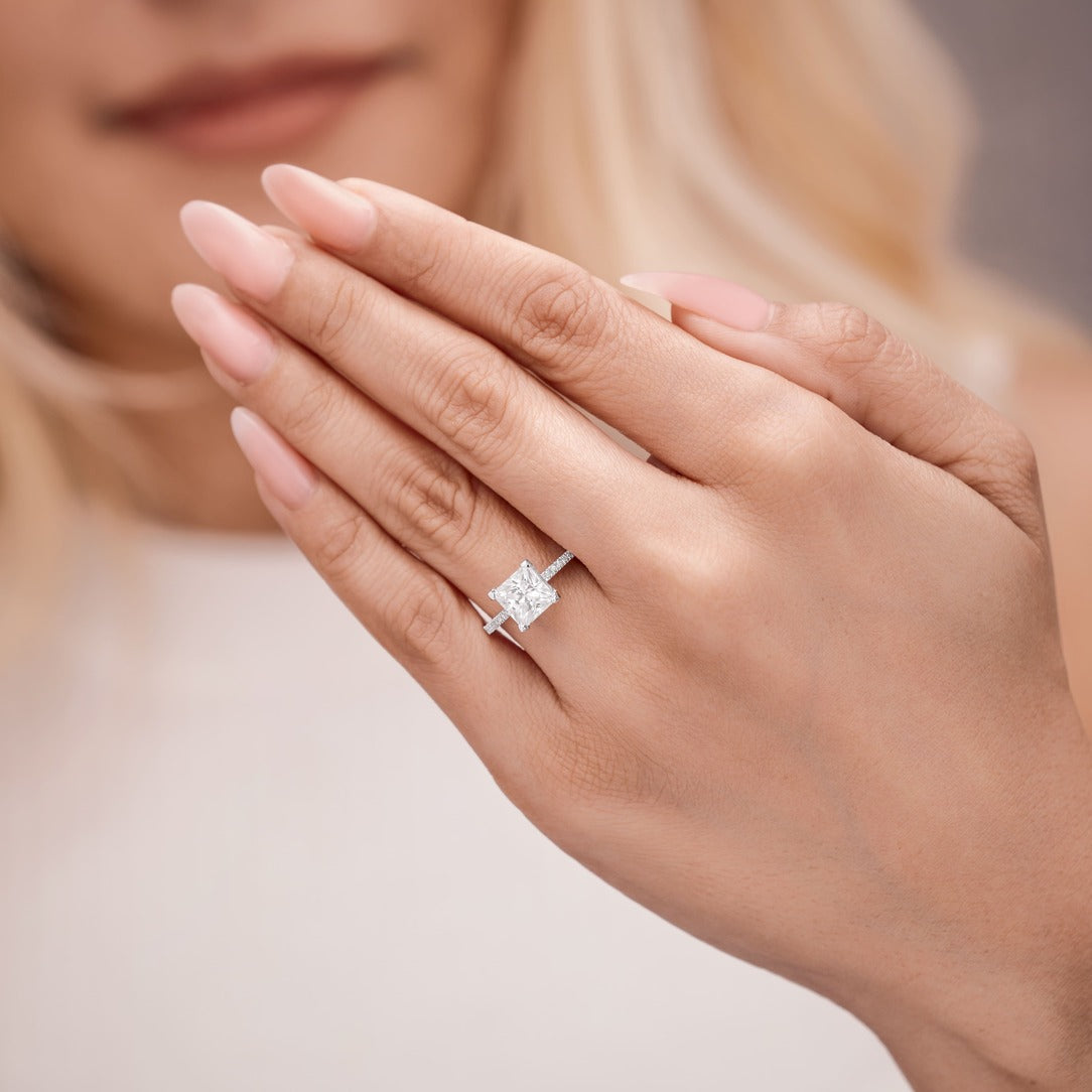 Sophie 2.89 ct Lab Grown Princess Cut Classic Pave Diamond Engagement Ring