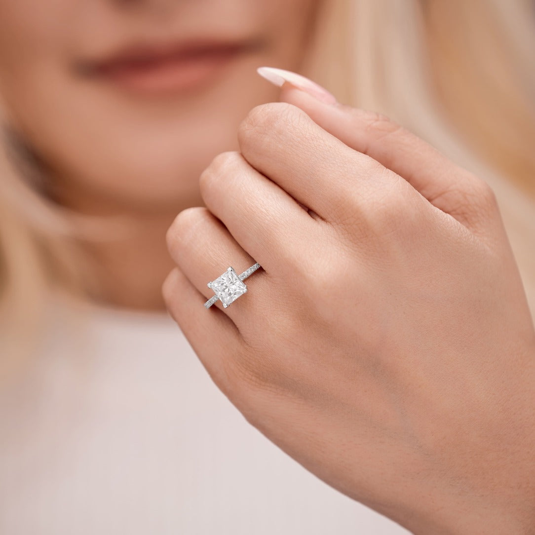 Sophie 2.39 ct Lab Grown Princess Cut Classic Pave Diamond Engagement Ring