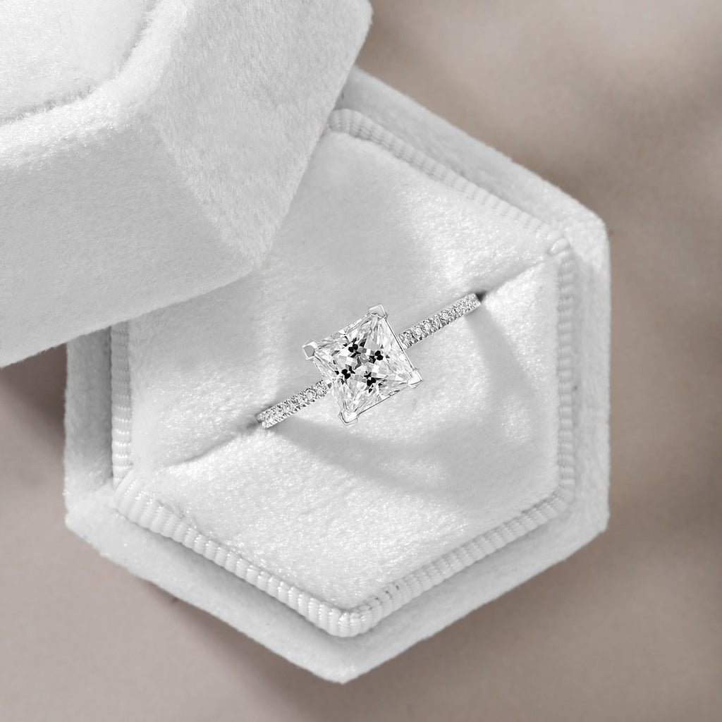 Sophie 1.39 ct Lab Grown Princess Cut Classic Pave Diamond Engagement Ring