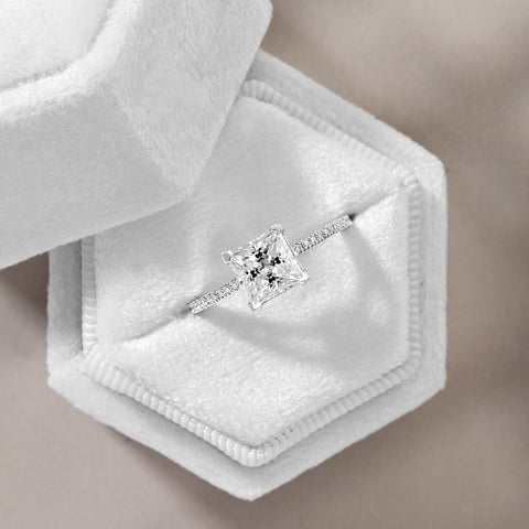 Sophie 1.39 ct Lab Grown Princess Cut Classic Pave Diamond Engagement Ring