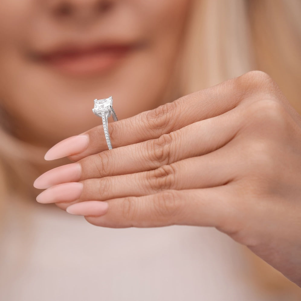 Sophie 2.39 ct Lab Grown Princess Cut Classic Pave Diamond Engagement Ring