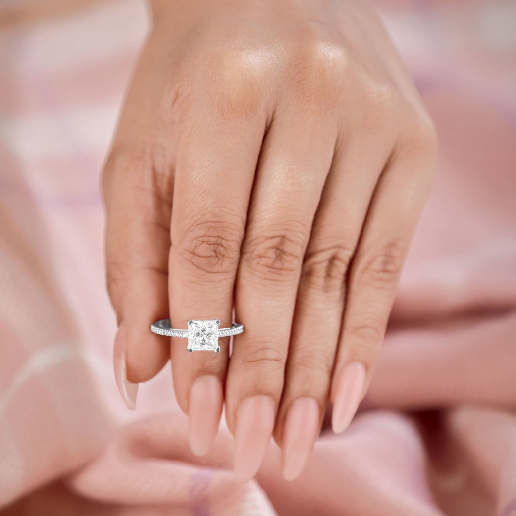 Sophie 2.39 ct Lab Grown Princess Cut Classic Pave Diamond Engagement Ring