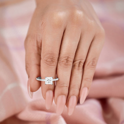 Sophie 1.39 ct Lab Grown Princess Cut Classic Pave Diamond Engagement Ring