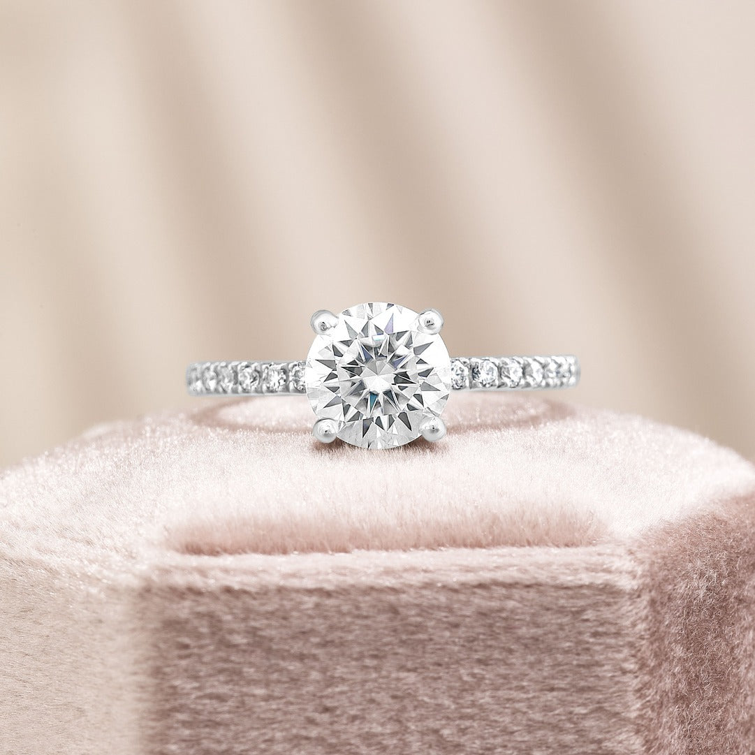 Cora 2.25 ct Lab Grown Round Cut Classic Pave Diamond Engagement Ring