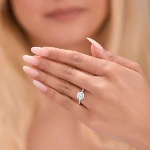 Cora 3.25 ct Lab Grown Round Cut Classic Pave Diamond Engagement Ring