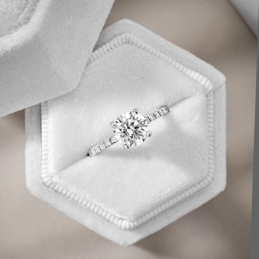 Cora 3.25 ct Lab Grown Round Cut Classic Pave Diamond Engagement Ring