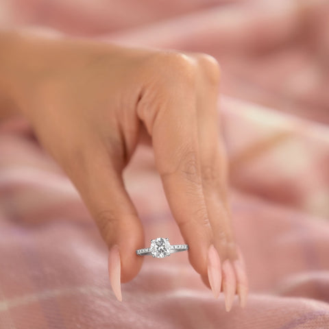 Cora 3.25 ct Lab Grown Round Cut Classic Pave Diamond Engagement Ring
