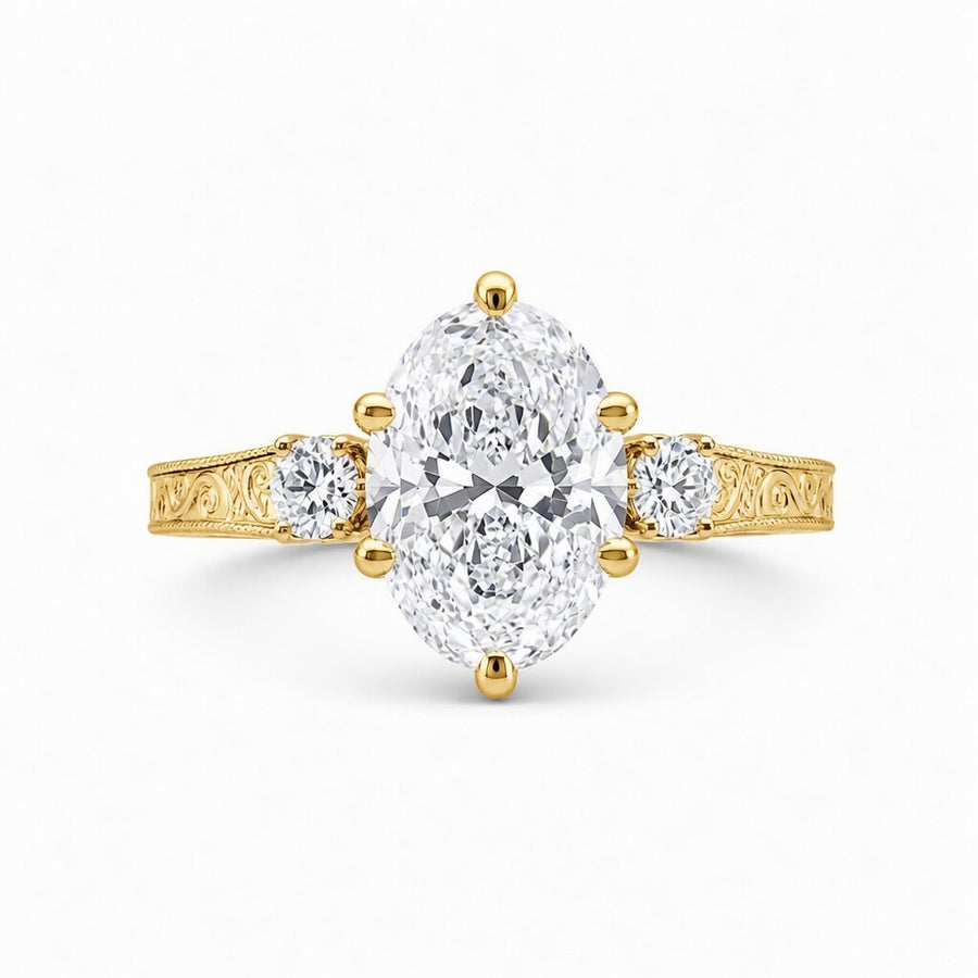 1.50 CT Oval Cut Lab-Grown Diamond Wedding Ring in 14K White Gold – Art Deco Engraved Filigree Design