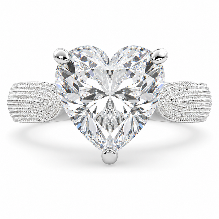 Valentina 5 Carat Heart Cut Solitaire Tapered Milgrain Engagement Ring