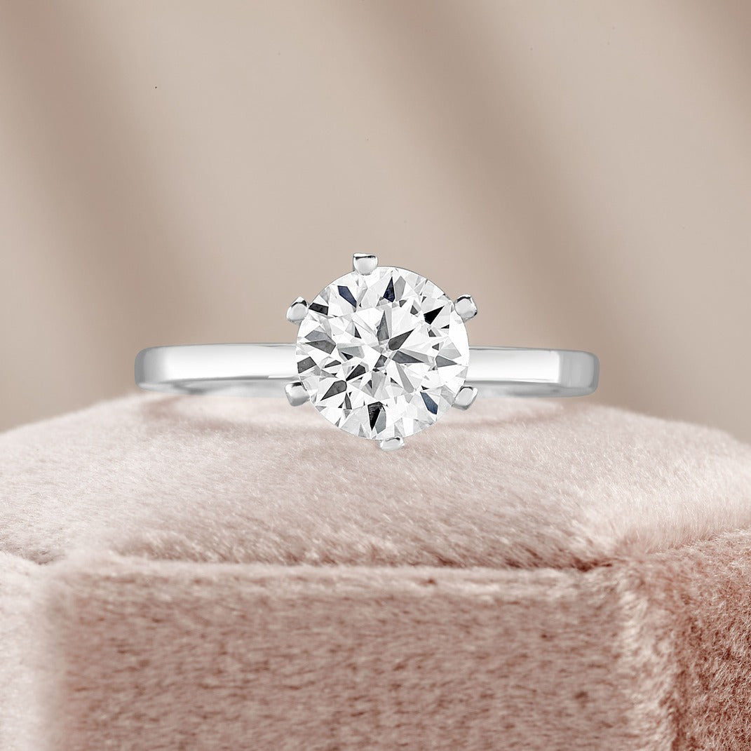 Hazel 3 ct Lab Grown Round Cut Classic 6 prong Diamond Engagement Ring