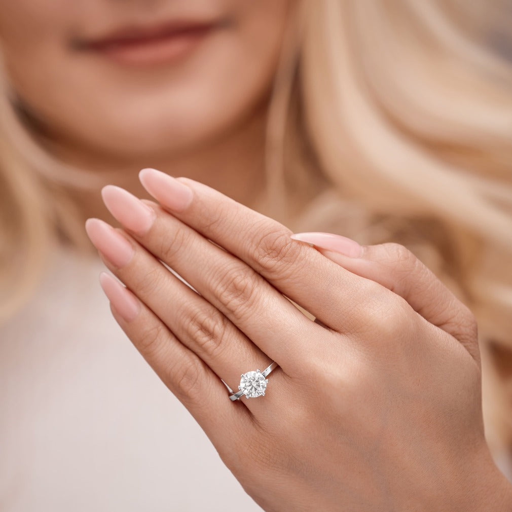 Hazel 3 ct Lab Grown Round Cut Classic 6 prong Diamond Engagement Ring