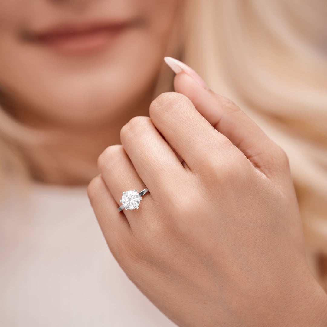 Hazel 3 ct Lab Grown Round Cut Classic 6 prong Diamond Engagement Ring