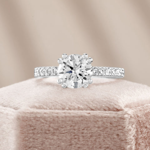 Eliza 2.7 ct Lab Grown Cushion Cut Double Claw Pave Diamond Engagement Ring