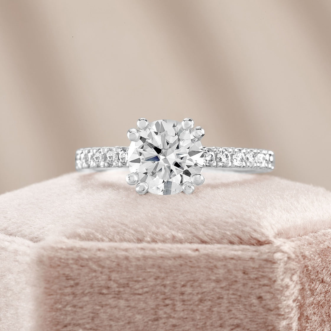 Eliza 1.2 ct Lab Grown Cushion Cut Double Claw Pave Diamond Engagement Ring