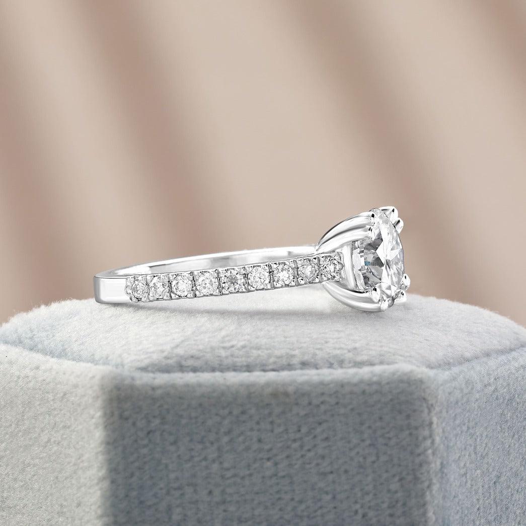 Eliza 1.2 ct Lab Grown Cushion Cut Double Claw Pave Diamond Engagement Ring