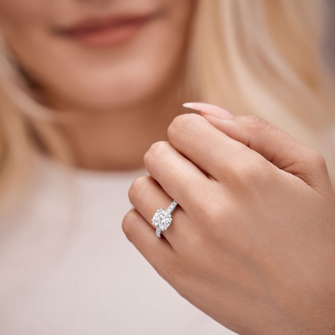 Eliza 1.7 ct Lab Grown Cushion Cut Double Claw Pave Diamond Engagement Ring