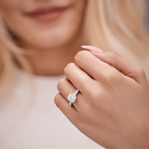 Eliza 2.7 ct Lab Grown Cushion Cut Double Claw Pave Diamond Engagement Ring