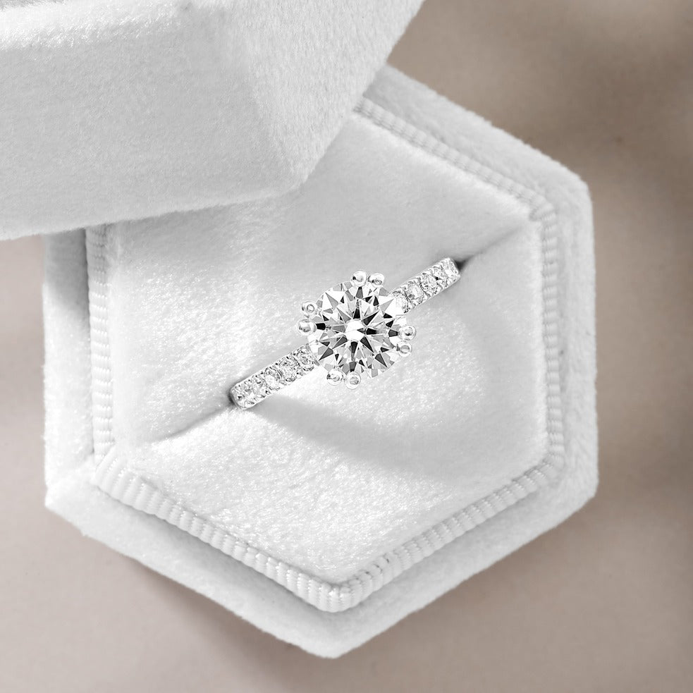 Eliza 2.2 ct Lab Grown Cushion Cut Double Claw Pave Diamond Engagement Ring