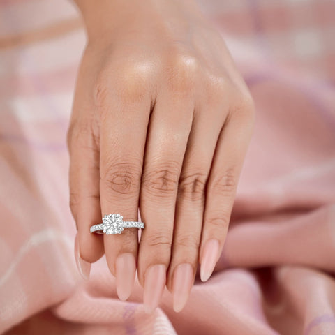 Eliza 2.7 ct Lab Grown Cushion Cut Double Claw Pave Diamond Engagement Ring