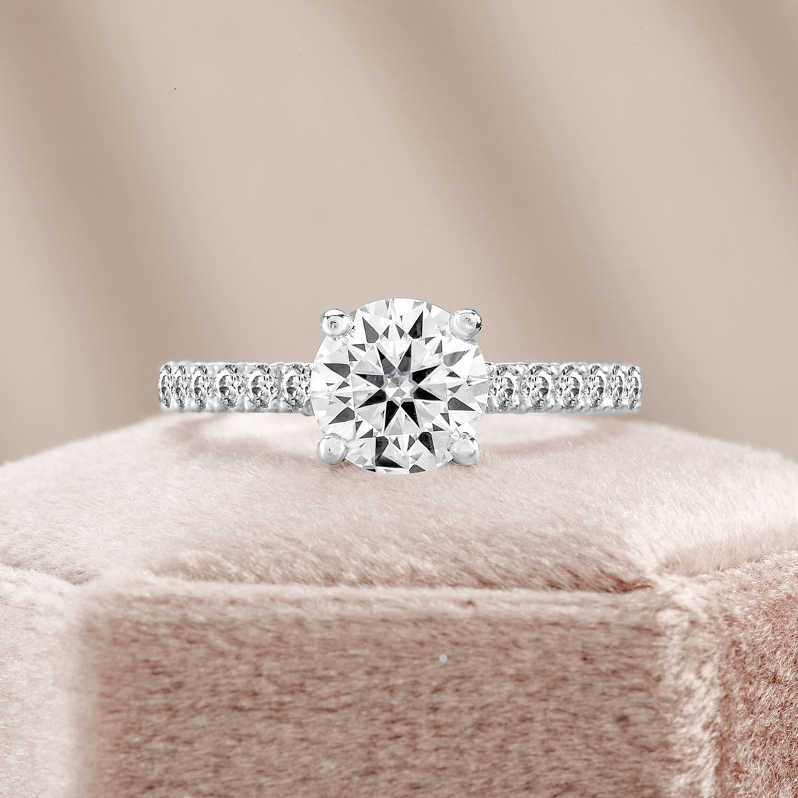 Matilda 3.23 ct Lab Grown Round Cut Pave 4 prong Diamond Engagement Ring